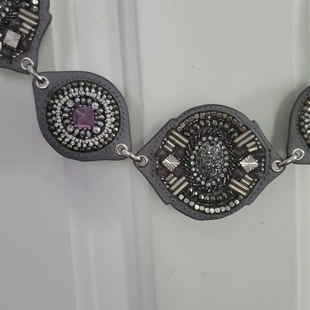 Chico's Ophelia Sparkle Leather Medallion Chain Style Belt - Picture 3 of 6